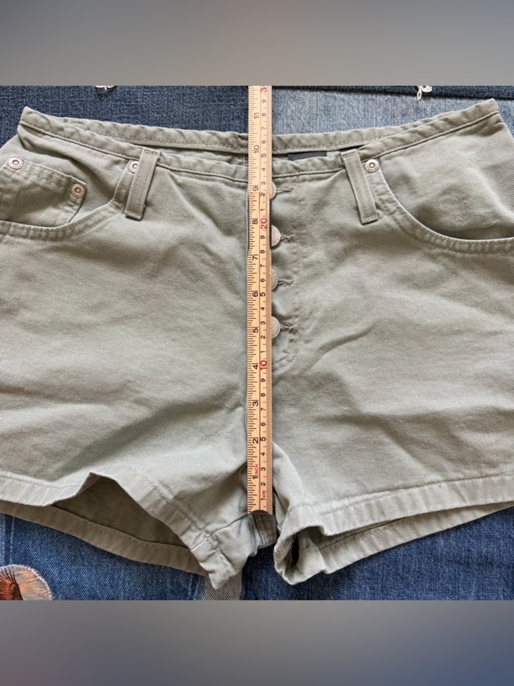 no boundaries Vintage Button Fly Mini Shorts Sage Green 90s Mid Rise Size 7 - Picture 9 of 10